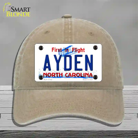 Ayden North Carolina State Novelty License Plate Hat Unconstructed Cotton / Khaki