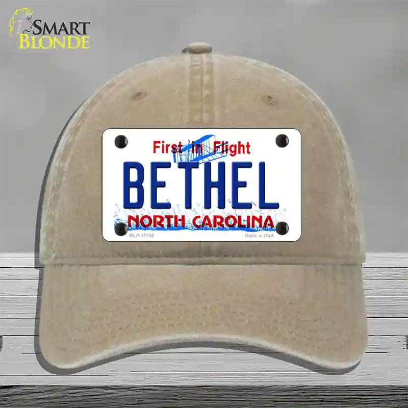 Bethel North Carolina State Novelty License Plate Hat Unconstructed Cotton / Khaki