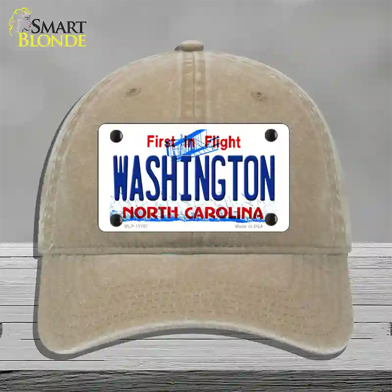 Washington North Carolina State Novelty License Plate Hat Unconstructed Cotton / Khaki