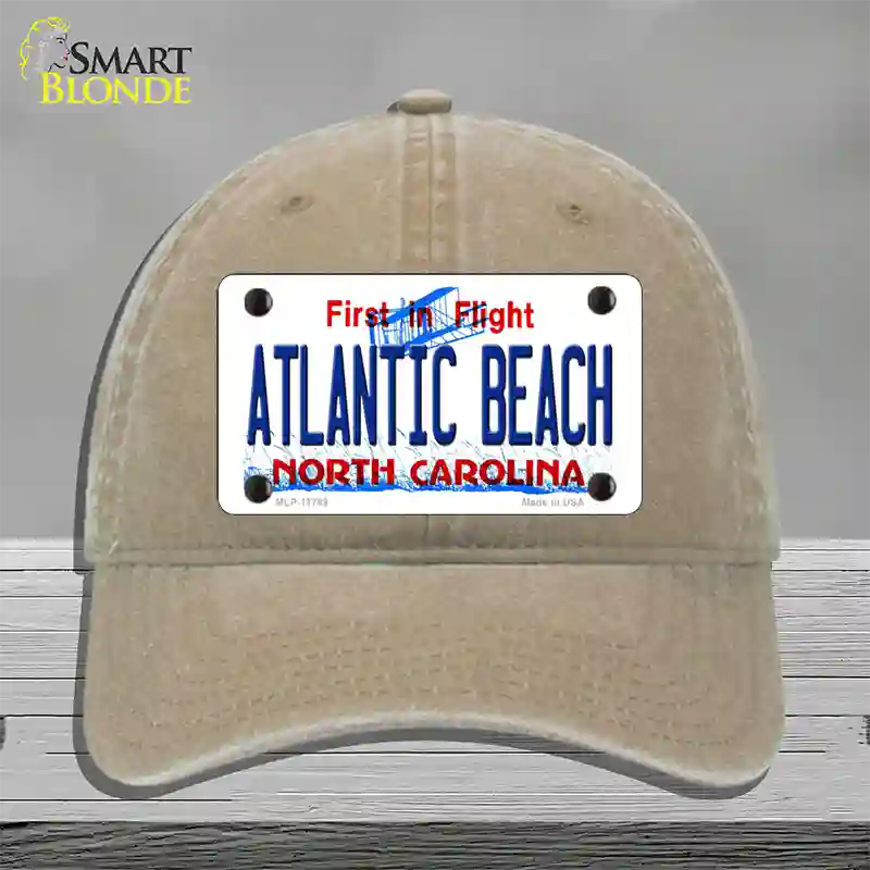 Atlantic Beach North Carolina State Novelty License Plate Hat Unconstructed Cotton / Khaki