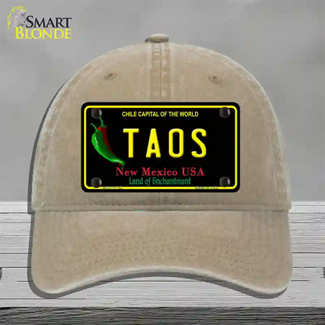 Taos New Mexico Black State Novelty License Plate Hat Unconstructed Cotton / Khaki