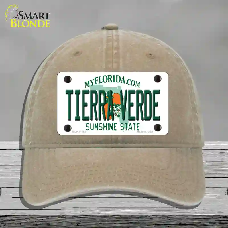 Tierra Verde Florida Novelty License Plate Hat Unconstructed Cotton / Khaki