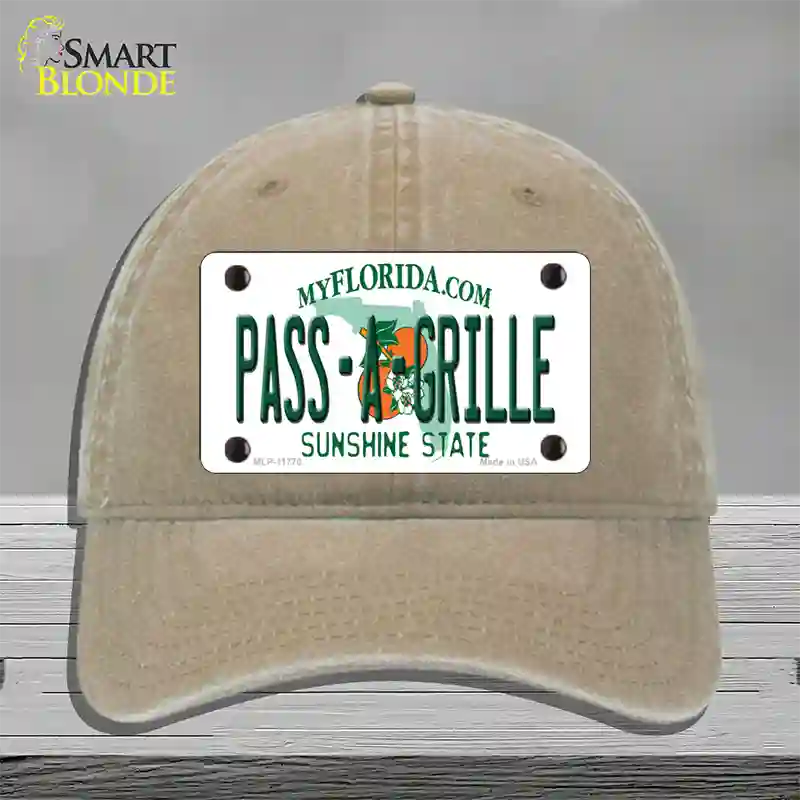 Pass A Grille Florida Novelty License Plate Hat Unconstructed Cotton / Khaki