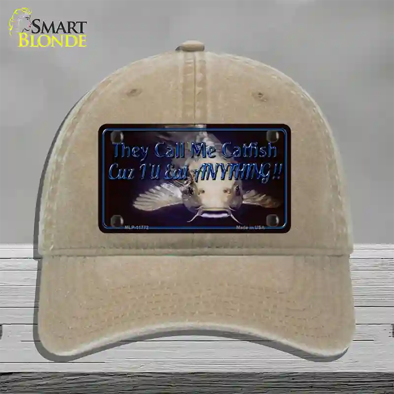 They Call Me Catfish Novelty License Plate Hat Unconstructed Cotton / Khaki