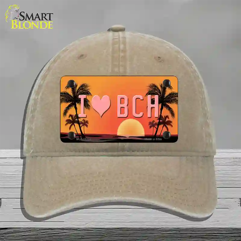 I Love Beach Novelty License Plate Hat Unconstructed Cotton / Khaki