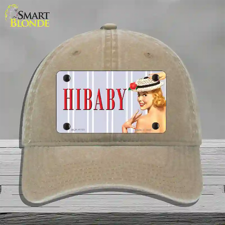 Hi Baby Vintage Pinup Novelty License Plate Hat Unconstructed Cotton / Khaki