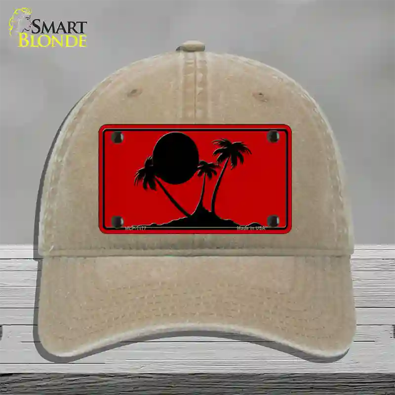 Island Palms Novelty License Plate Hat Unconstructed Cotton / Khaki