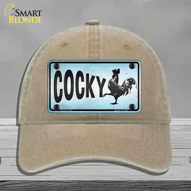 Cocky Chicken Novelty License Plate Hat Unconstructed Cotton / Khaki