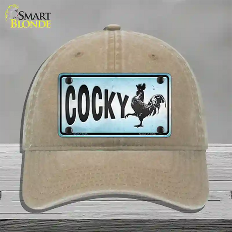 Cocky Chicken Novelty License Plate Hat Unconstructed Cotton / Khaki