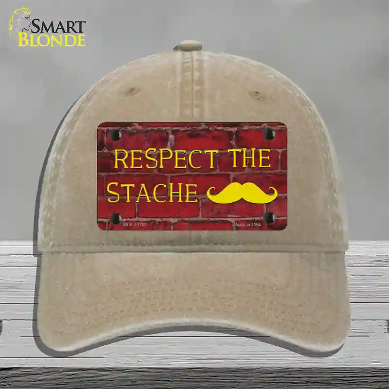 Respect the Stache Novelty License Plate Hat Unconstructed Cotton / Khaki