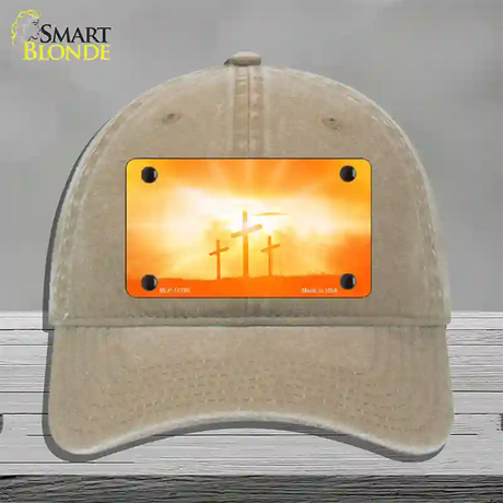 Crosses in the Sun Orange Novelty License Plate Hat Unconstructed Cotton / Khaki