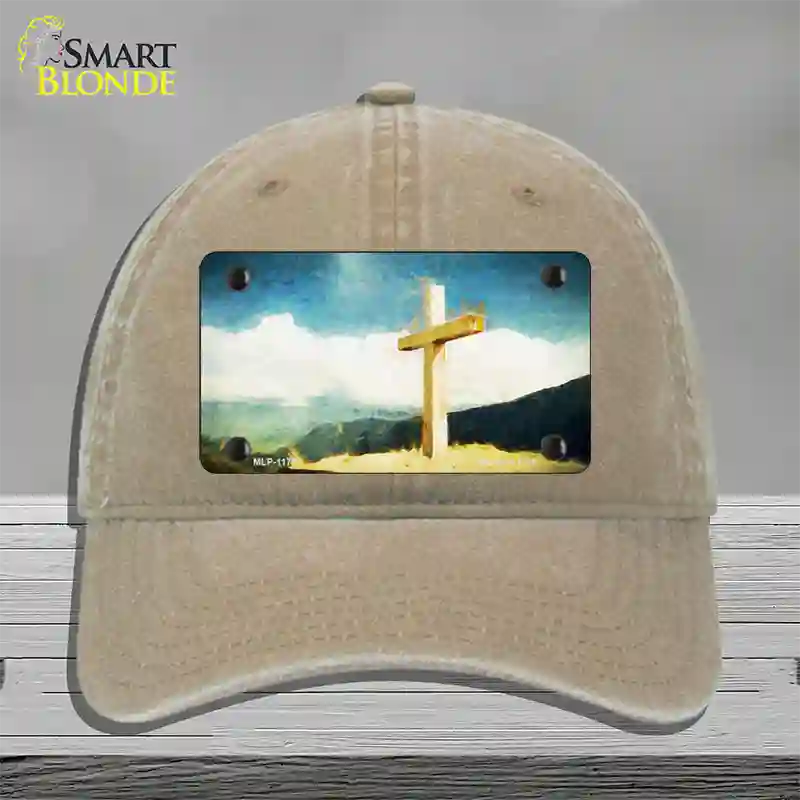 Lone Cross in the Sky Novelty License Plate Hat Unconstructed Cotton / Khaki