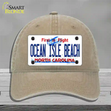 Ocean Isle Beach North Carolina Novelty License Plate Hat Unconstructed Cotton / Khaki