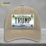 Trump 2024 Michigan Background Novelty License Plate Hat Unconstructed Cotton / Khaki