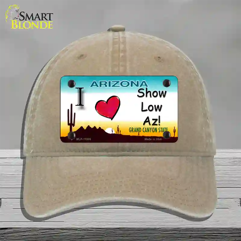 I Love Show Low AZ Novelty License Plate Hat Unconstructed Cotton / Khaki