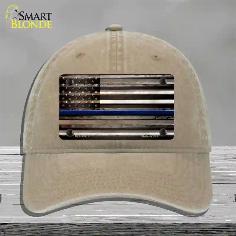 Thin Blue Line American Flag Novelty License Plate Hat Unconstructed Cotton / Khaki