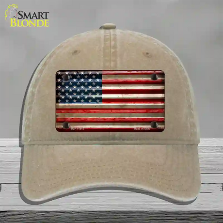 American Flag Corrugated Novelty License Plate Hat Unconstructed Cotton / Khaki