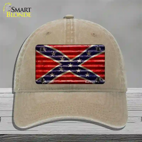 Confederate Flag Corrugated Novelty License Plate Hat Unconstructed Cotton / Khaki