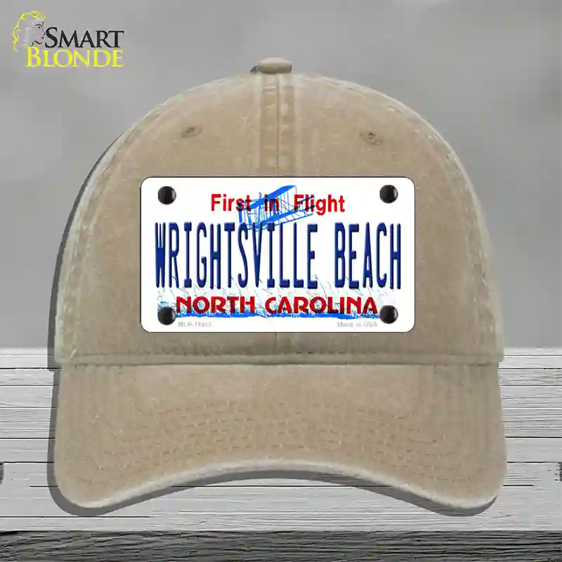 Wrightsville Beach North Carolina Novelty License Plate Hat Unconstructed Cotton / Khaki