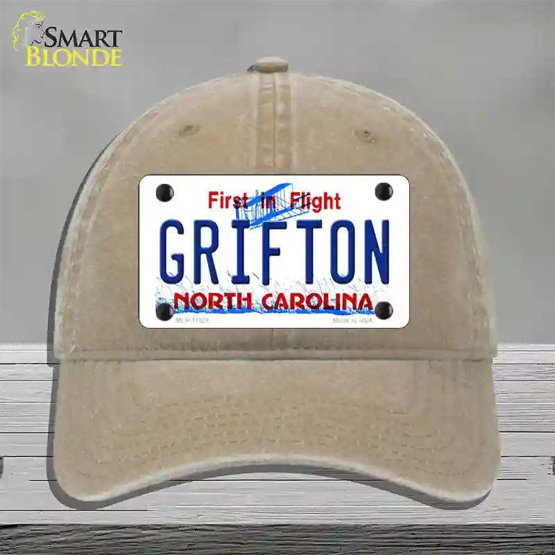 Grifton North Carolina Novelty License Plate Hat Unconstructed Cotton / Khaki