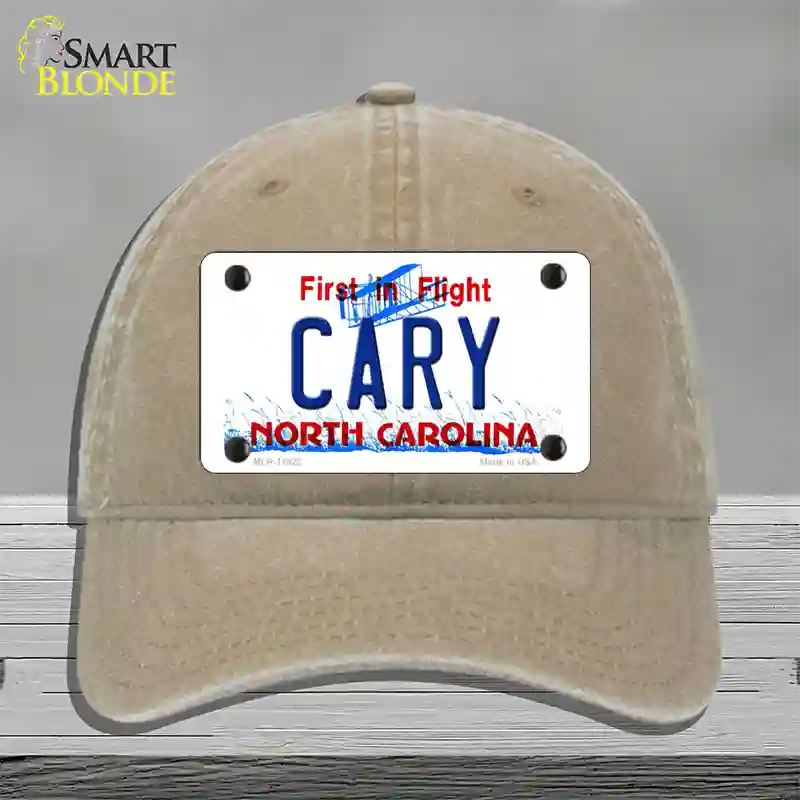 Cary North Carolina Novelty License Plate Hat Unconstructed Cotton / Khaki