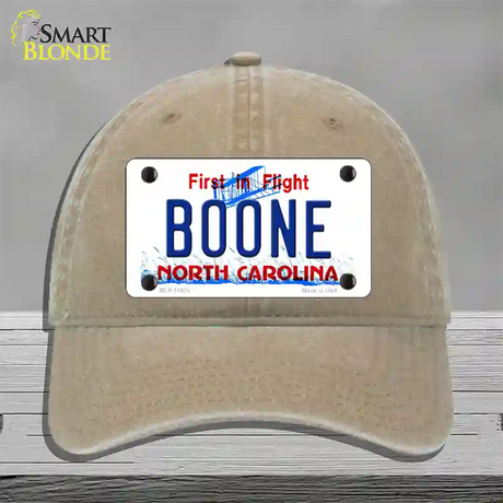 Boone North Carolina Novelty License Plate Hat Unconstructed Cotton / Khaki