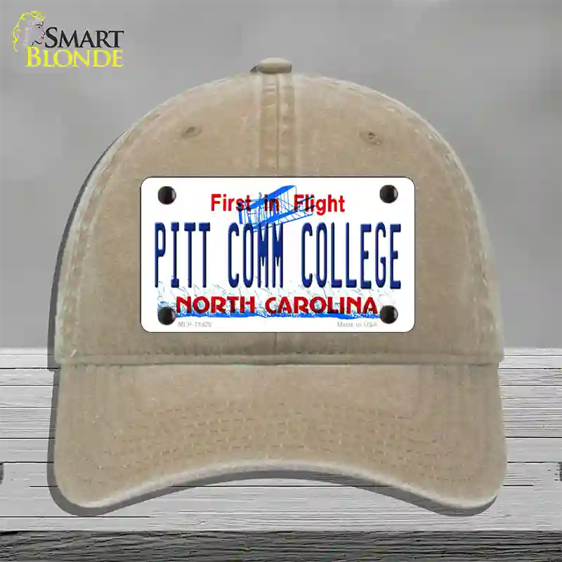 Pitt Comm College North Carolina Novelty License Plate Hat Unconstructed Cotton / Khaki