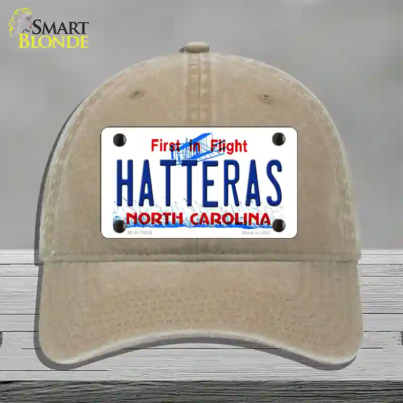 Hatteras North Carolina Novelty License Plate Hat Unconstructed Cotton / Khaki