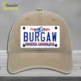 Burgaw North Carolina Novelty License Plate Hat Unconstructed Cotton / Khaki