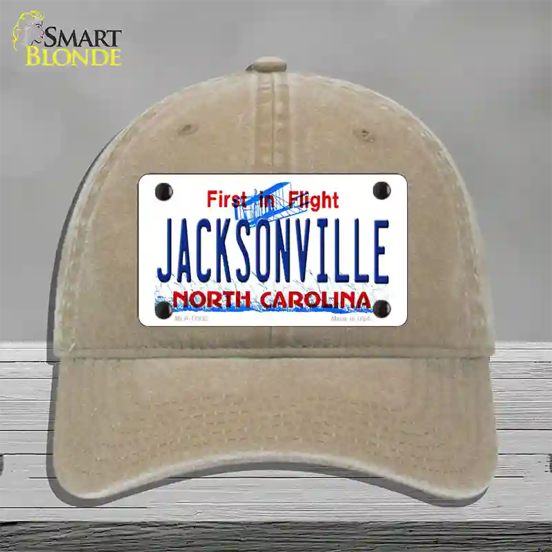 Jacksonville North Carolina Novelty License Plate Hat Unconstructed Cotton / Khaki