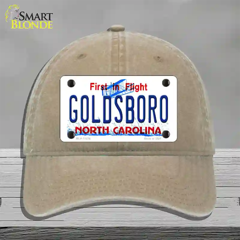 Goldsboro North Carolina Novelty License Plate Hat Unconstructed Cotton / Khaki