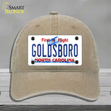 Goldsboro North Carolina Novelty License Plate Hat Unconstructed Cotton / Khaki