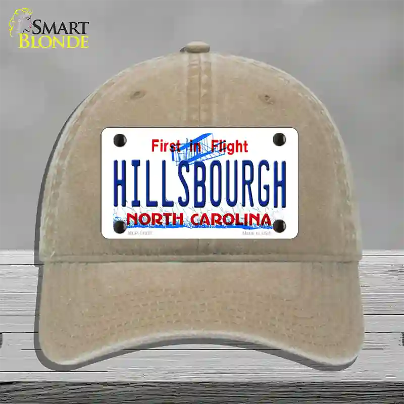 Hillsbourgh North Carolina Novelty License Plate Hat Unconstructed Cotton / Khaki