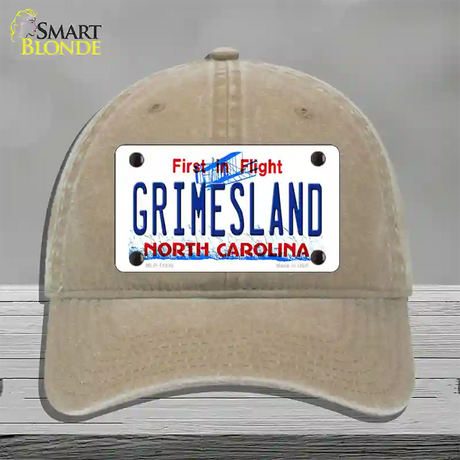 Grimesland North Carolina Novelty License Plate Hat Unconstructed Cotton / Khaki