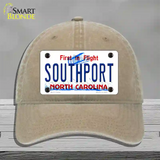 Southport North Carolina Novelty License Plate Hat Unconstructed Cotton / Khaki