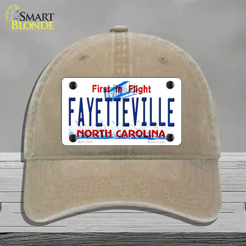 Fayetteville North Carolina Novelty License Plate Hat Unconstructed Cotton / Khaki