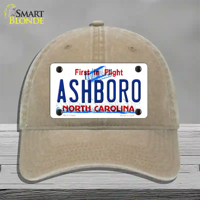 Ashboro North Carolina Novelty License Plate Hat Unconstructed Cotton / Khaki