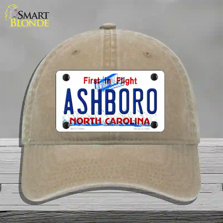 Ashboro North Carolina Novelty License Plate Hat Unconstructed Cotton / Khaki