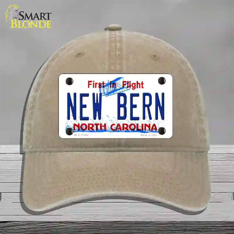 New Bern North Carolina Novelty License Plate Hat Unconstructed Cotton / Khaki