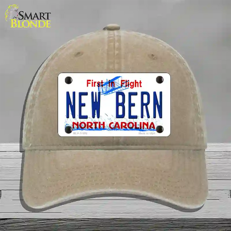 New Bern North Carolina Novelty License Plate Hat Unconstructed Cotton / Khaki