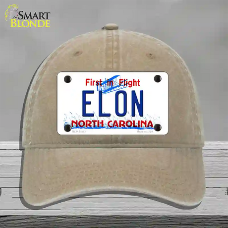 Elon North Carolina Novelty License Plate Hat Unconstructed Cotton / Khaki