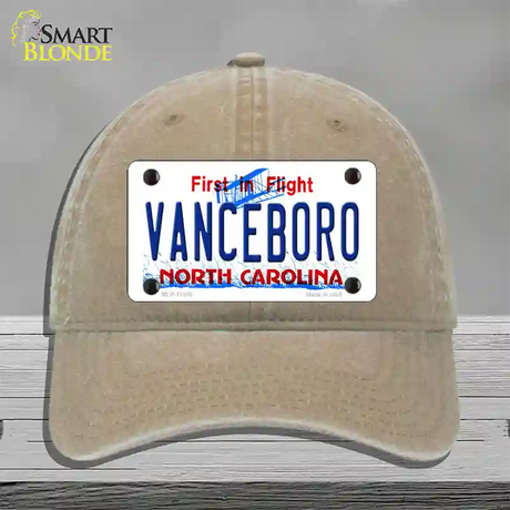 Vanceboro North Carolina Novelty License Plate Hat Unconstructed Cotton / Khaki