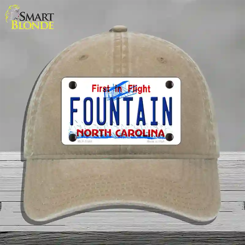 Fountain North Carolina Novelty License Plate Hat Unconstructed Cotton / Khaki