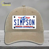 Simpson North Carolina Novelty License Plate Hat Unconstructed Cotton / Khaki