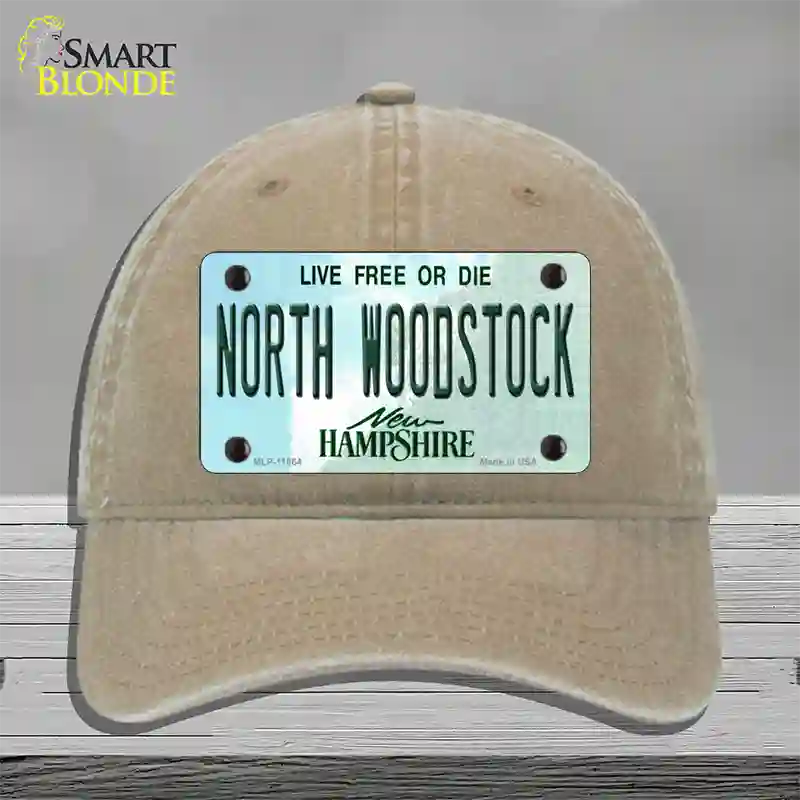 North Woodstock New Hampshire Novelty License Plate Hat Unconstructed Cotton / Khaki