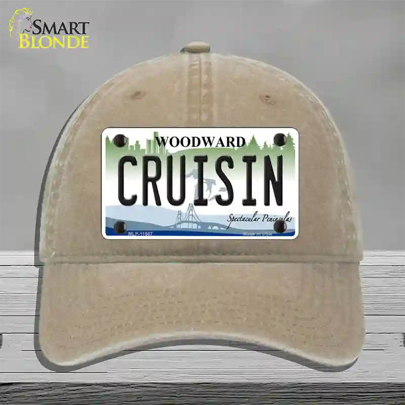 Cruisin Woodward Michigan Novelty License Plate Hat Unconstructed Cotton / Khaki