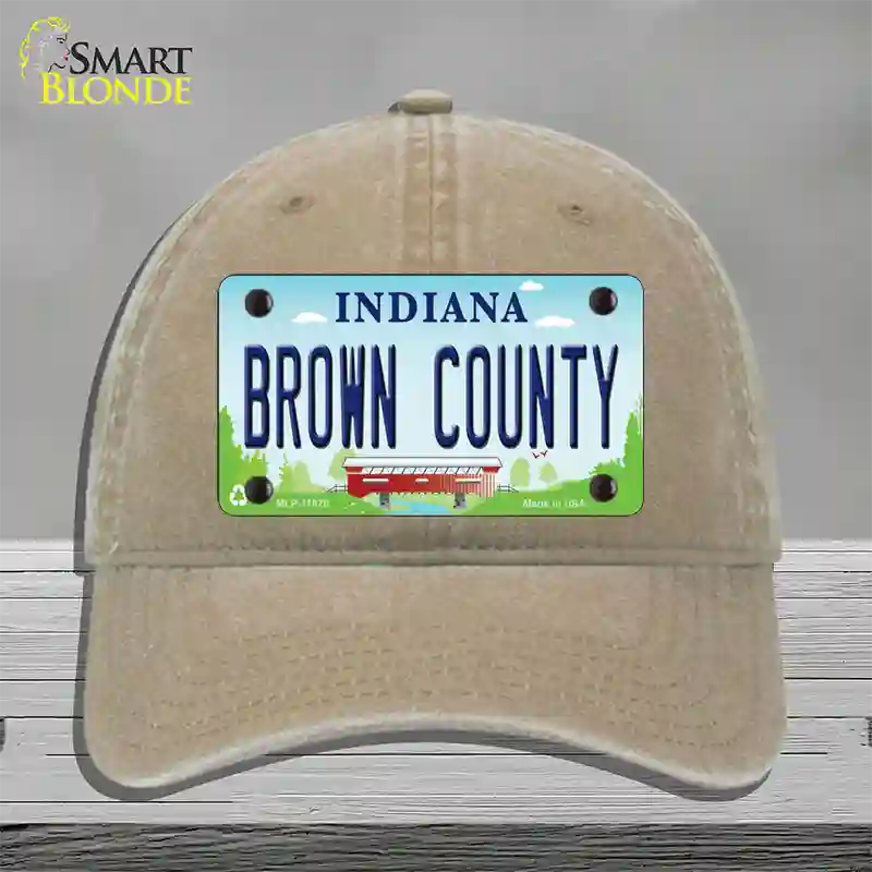 Brown County Indiana Novelty License Plate Hat Unconstructed Cotton / Khaki