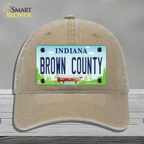 Brown County Indiana Novelty License Plate Hat Unconstructed Cotton / Khaki