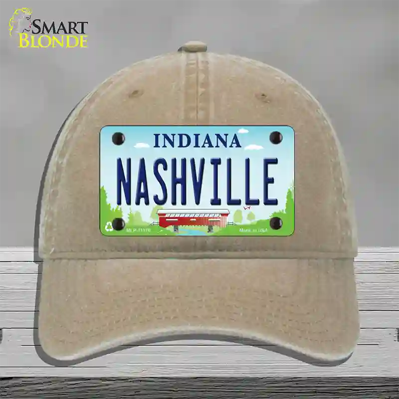 Nashville Indiana Novelty License Plate Hat Unconstructed Cotton / Khaki