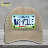 Nashville Indiana Novelty License Plate Hat Unconstructed Cotton / Khaki